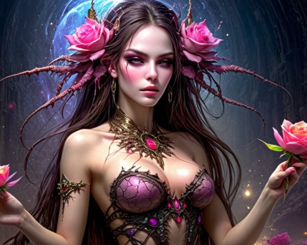 Mystical Woman in Ethereal Environment with Jewelry