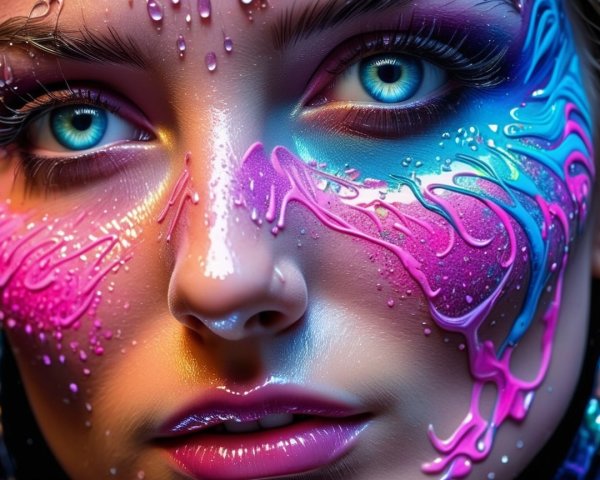 Close-up of a woman's face with vibrant paint details