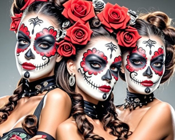 Women with Sugar Skull Makeup Celebrating Día de los Muertos