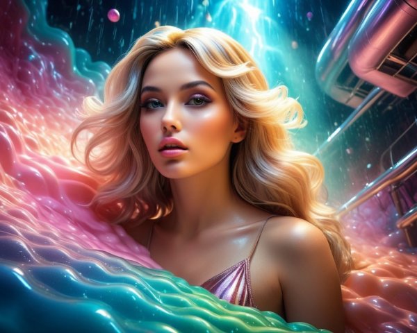 Surreal Portrait of a Young Woman in Vibrant Landscape