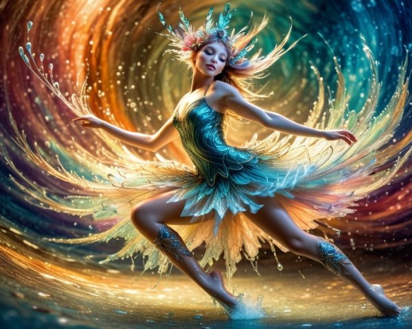 Dancer in Shimmering Costume Reflects Water's Essence
