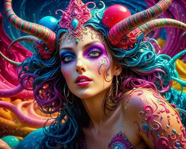 Vibrant Fantasy Portrait of a Woman with Colorful Hair