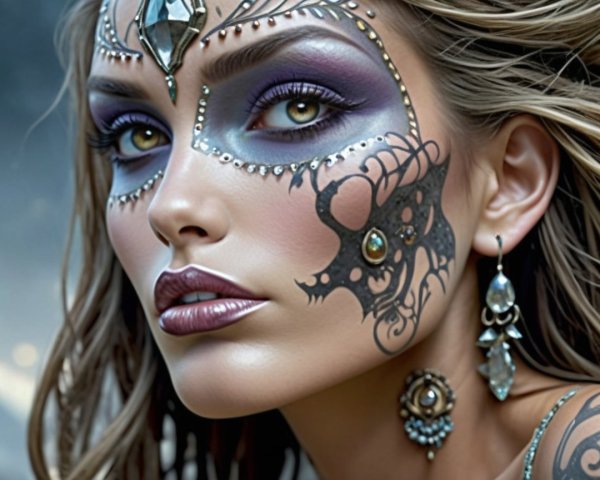 Portrait of a Woman with Intricate Makeup and Jewelry