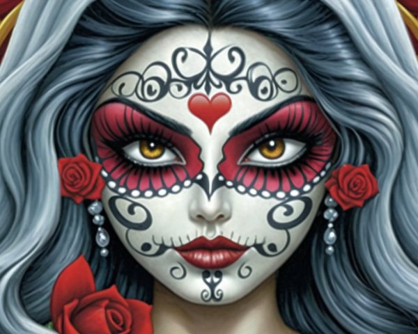 Day of the Dead Inspired Woman with Intricate Face Paint