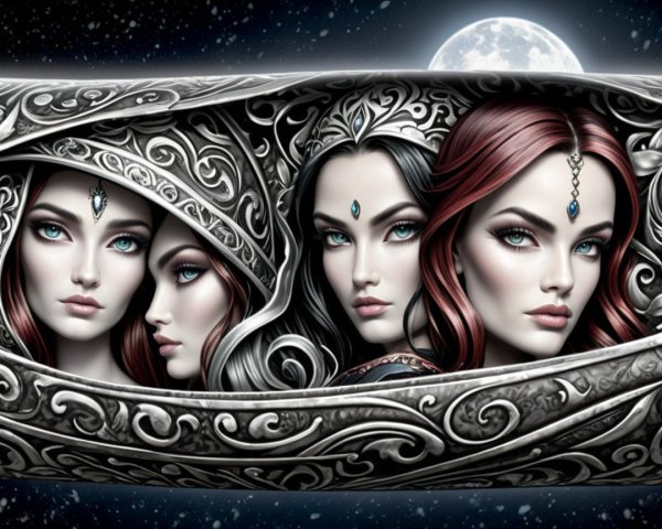 Ethereal Women with Blue Eyes Against Starry Background