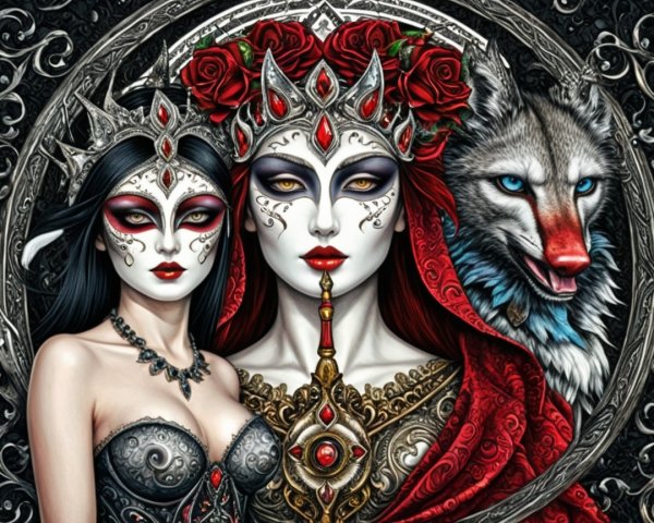 Glamorous Women with Crowns and Intricate Makeup