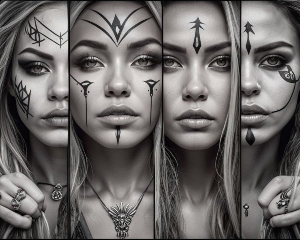 Portrait Series of a Young Woman with Tribal Tattoos