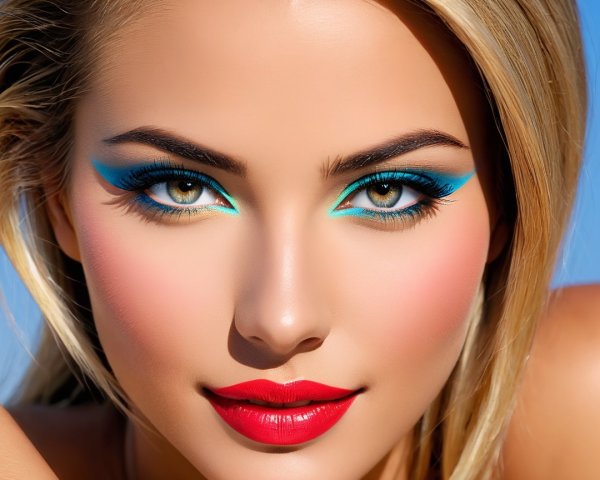 Close-up Portrait of a Woman with Bold Makeup