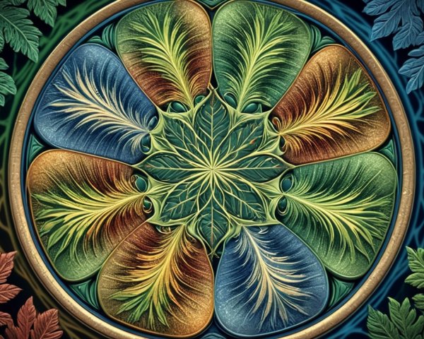 Vibrant Circular Design with Leaf Patterns and Colors
