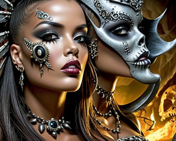 Women with Dramatic Makeup and Elaborate Jewelry