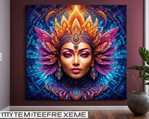Vibrant Artwork of Female Figure with Colorful Headdress