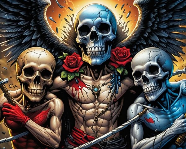 Stylized Skeletons with Colorful Themes and Wings