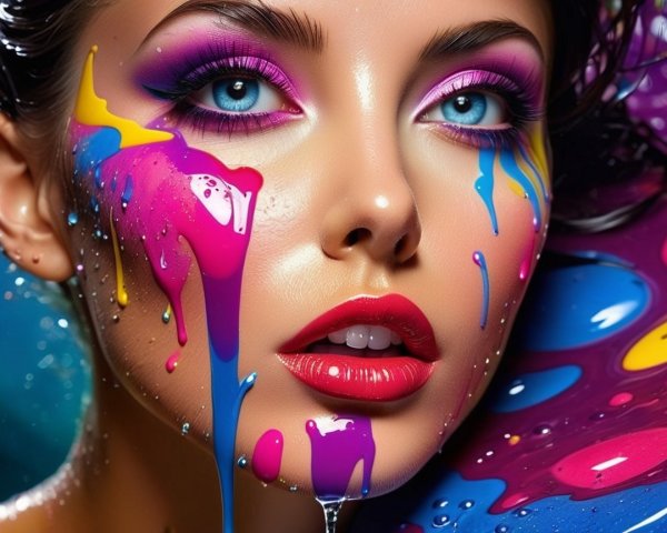 Close-Up Portrait of a Woman with Bold Makeup