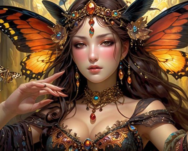 Fantasy figure with butterfly wings and jewelry details