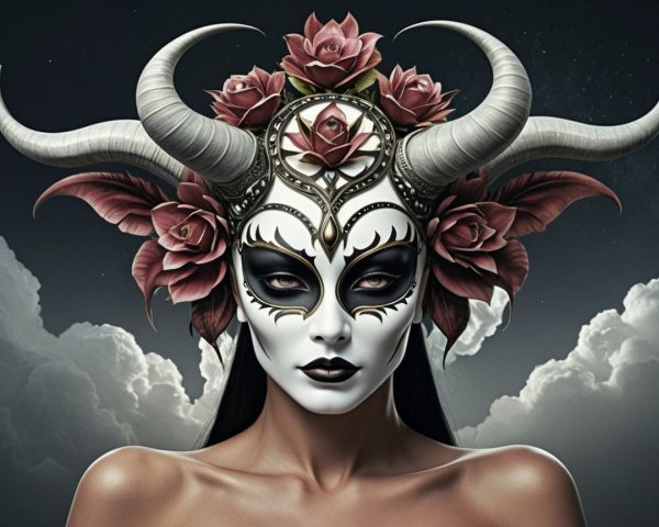 Dramatic Mask with Intricate Designs and Roses