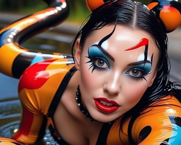 Colorful Portrait of a Woman in Vibrant Makeup