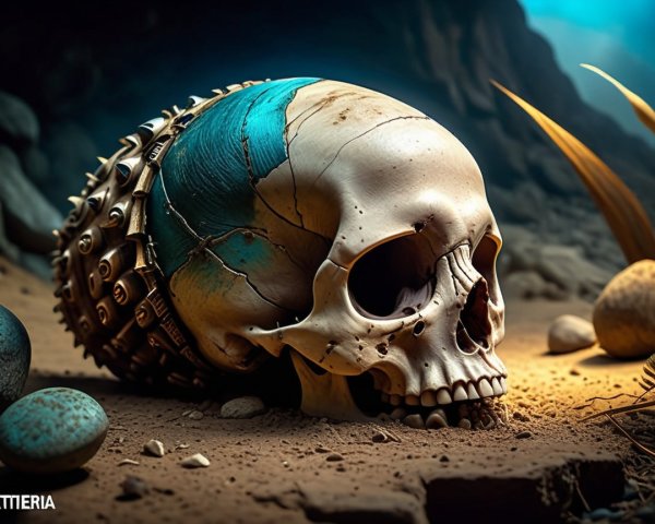 Digitally Rendered Skull with Mechanical Elements