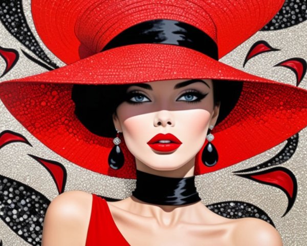 Glamorous Woman in Red Hat and Chic Dress