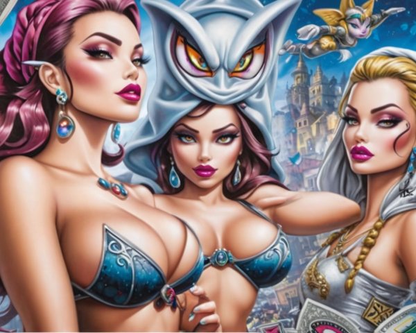 Fantasy-Inspired Women in Glamorous Attire and Makeup