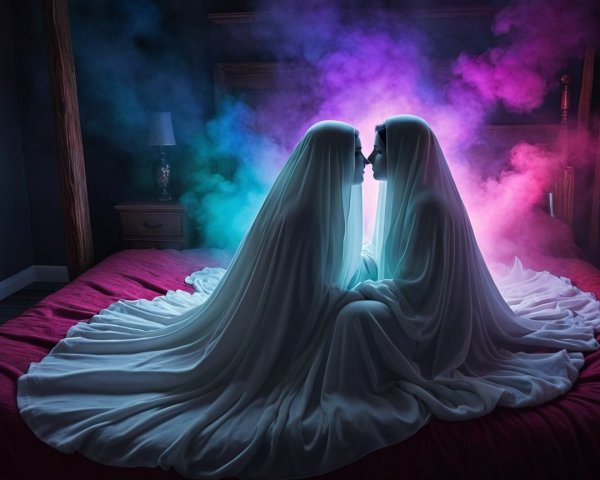 Figures in White Veils Surrounded by Ethereal Smoke