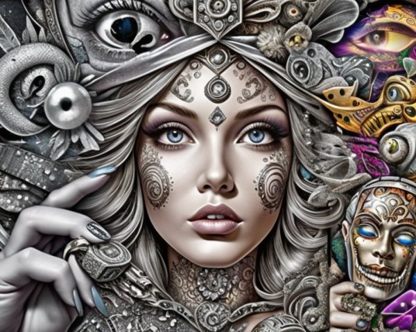 Striking Woman with Silver and Gold Facial Adornments
