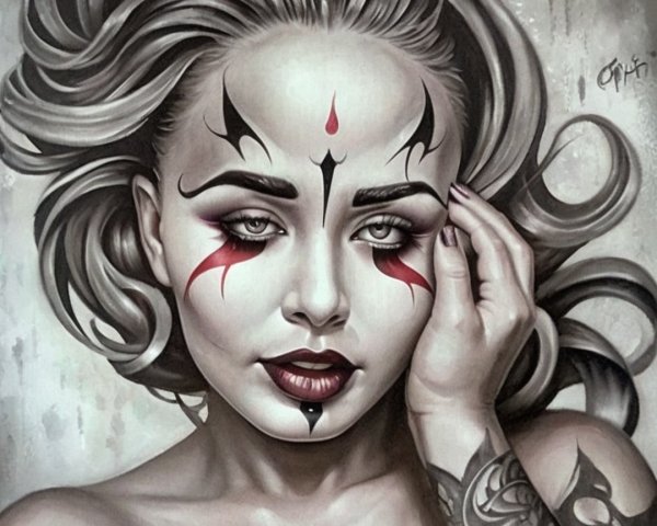 Portrait of a Young Woman with Dramatic Makeup Features