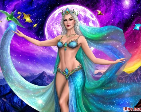 Ethereal Figure in Cosmic Dreamlike Setting