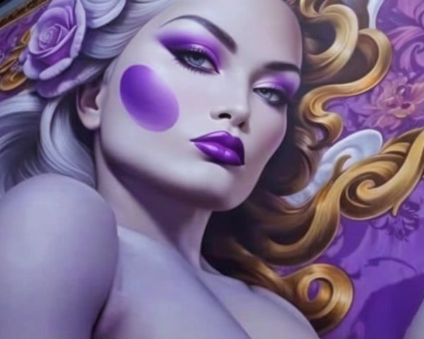 Glamorous Woman with Purple Makeup and Silver Hair
