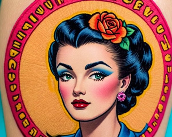 Vibrant Retro Pin-Up Tattoo with Circular Design