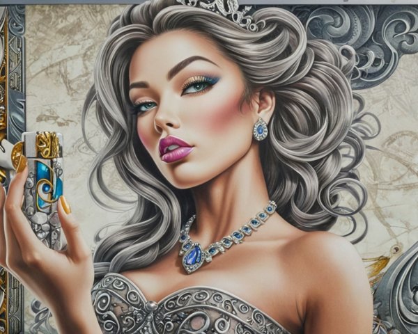 Glamorous Woman in Elegant Gown with Silver Hair
