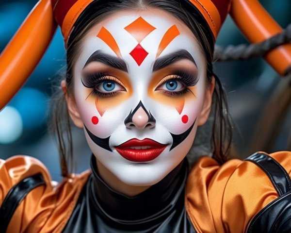 Close-Up of Model with Bold Artistic Face Makeup