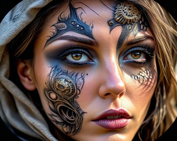 Portrait of a Woman with Mechanical Face Paint