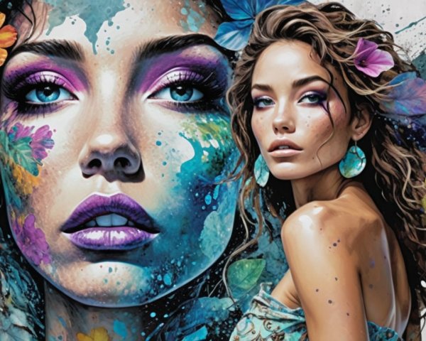 Artistic portrait of a woman with vibrant hair and eyes