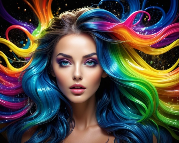 Vibrant Portrait of a Woman with Multicolored Hair