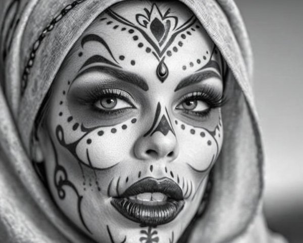 Close-Up of Woman with Sugar Skull Face Paint