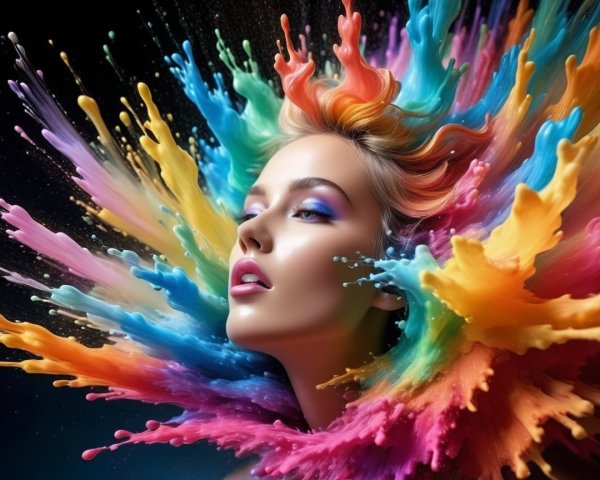 Portrait of a Woman with Colorful Hair and Makeup