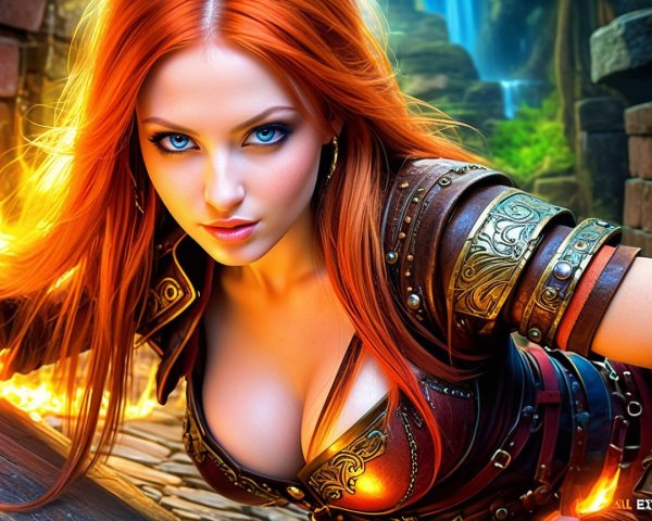 Fierce Warrior in Intricate Armor Against Magical Landscape
