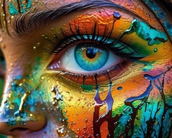 Close-Up of Eye with Colorful Face Paint Details