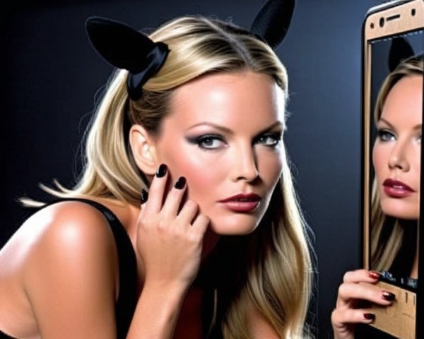 Glamorous Model with Blonde Hair and Cat Ear Headband