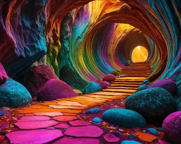 Vibrant Otherworldly Cave with Multicolored Walls
