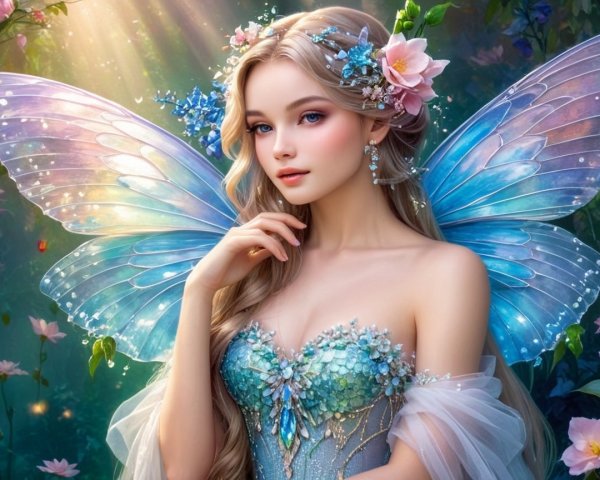 Ethereal Fairy with Butterfly Wings in Enchanted Forest