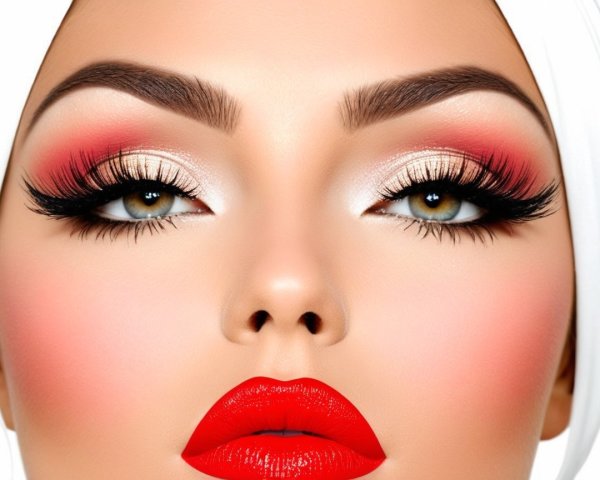 Close-up of a woman with bold makeup and headscarf