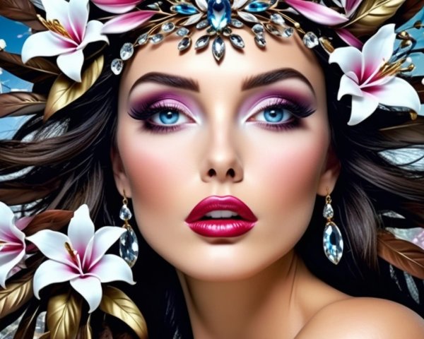 Striking Woman with Blue Eyes and Lavish Crown
