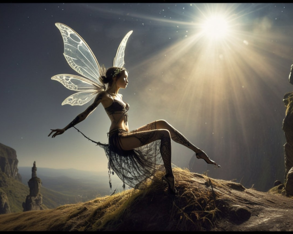 Mystical Fairy on Rocky Outcrop with Butterfly Wings
