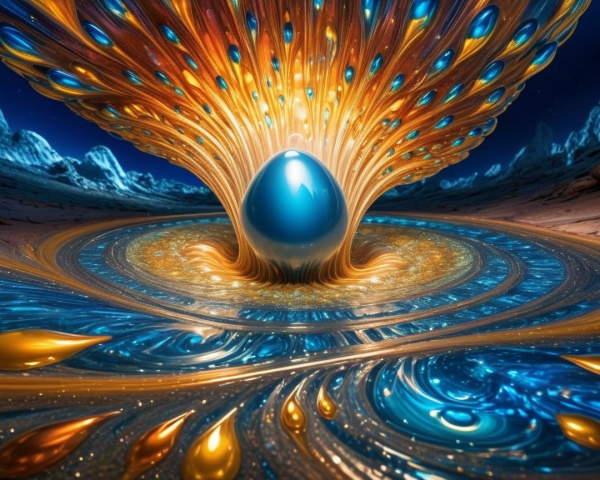 Ethereal Scene with Shimmering Orb and Cosmic Landscape