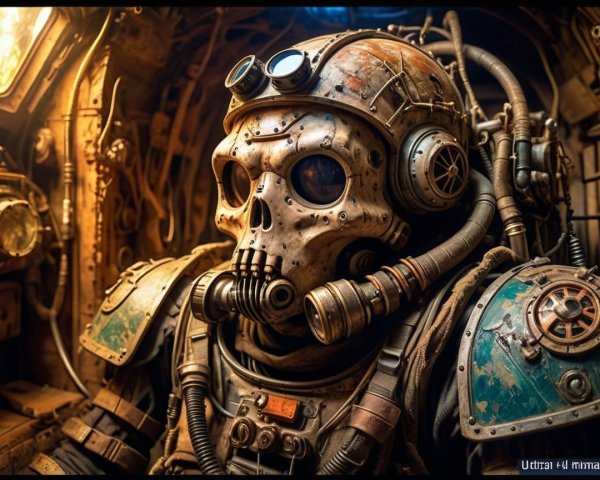 Steampunk Robotic Character with Skull Face and Gears