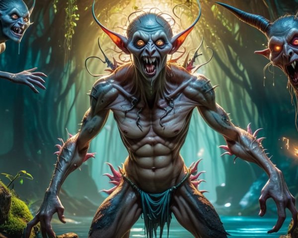 Menacing Creature in Dark Enchanted Forest Scene