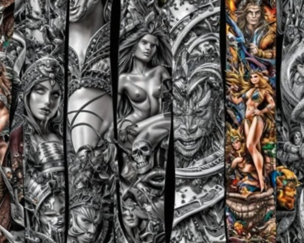 Collage of Intricate Fantasy Illustrations and Characters