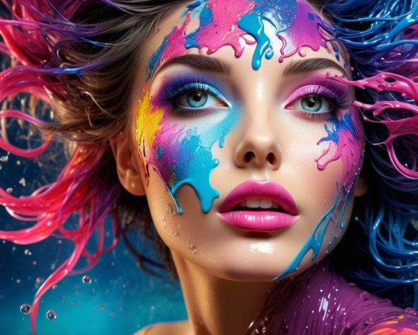 Portrait of a Woman with Colorful Hair in Water