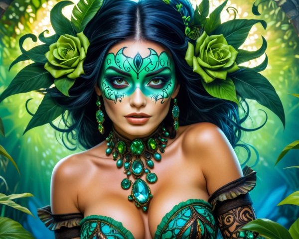Vibrant Green Makeup and Nature-Inspired Elegance